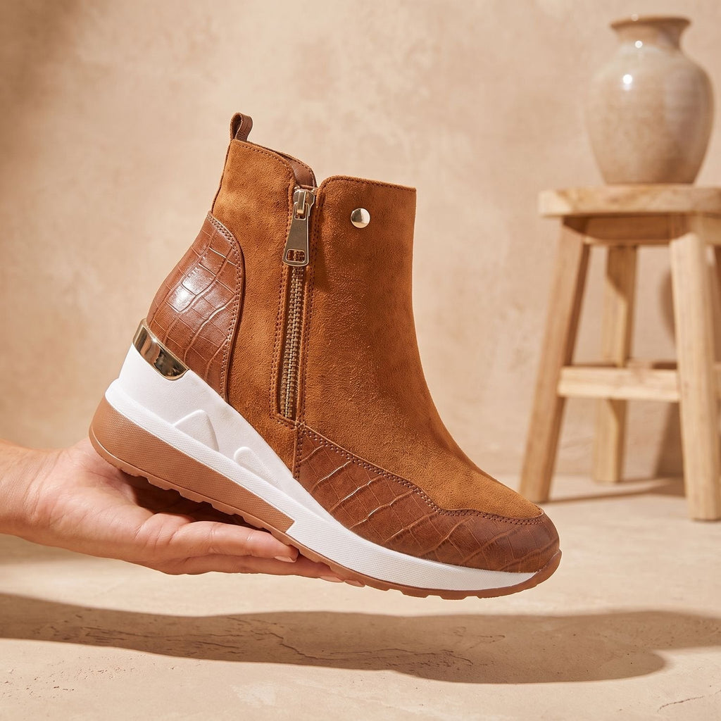 Layla | Women's Orthopedic Wedge Ankle Boots Side-Zip Croc-Detail