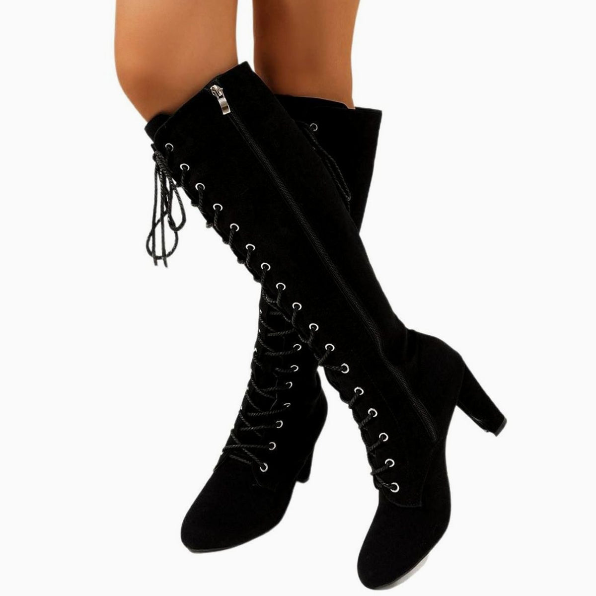 Harper | Women's Over-the-Knee High Boots Lace-Up Block Heel Suede