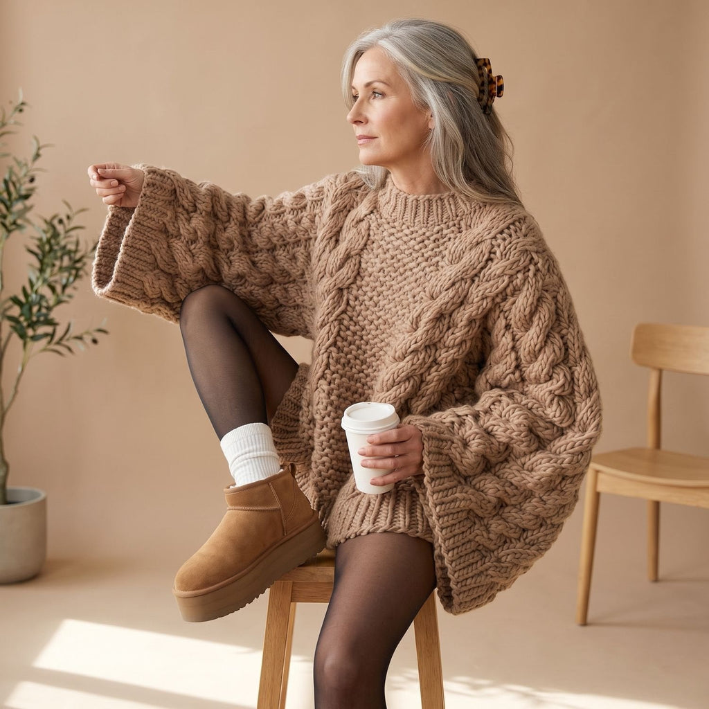 Harper | Women's Oversized Cable-Knit Chunky Crew Neck Sweater