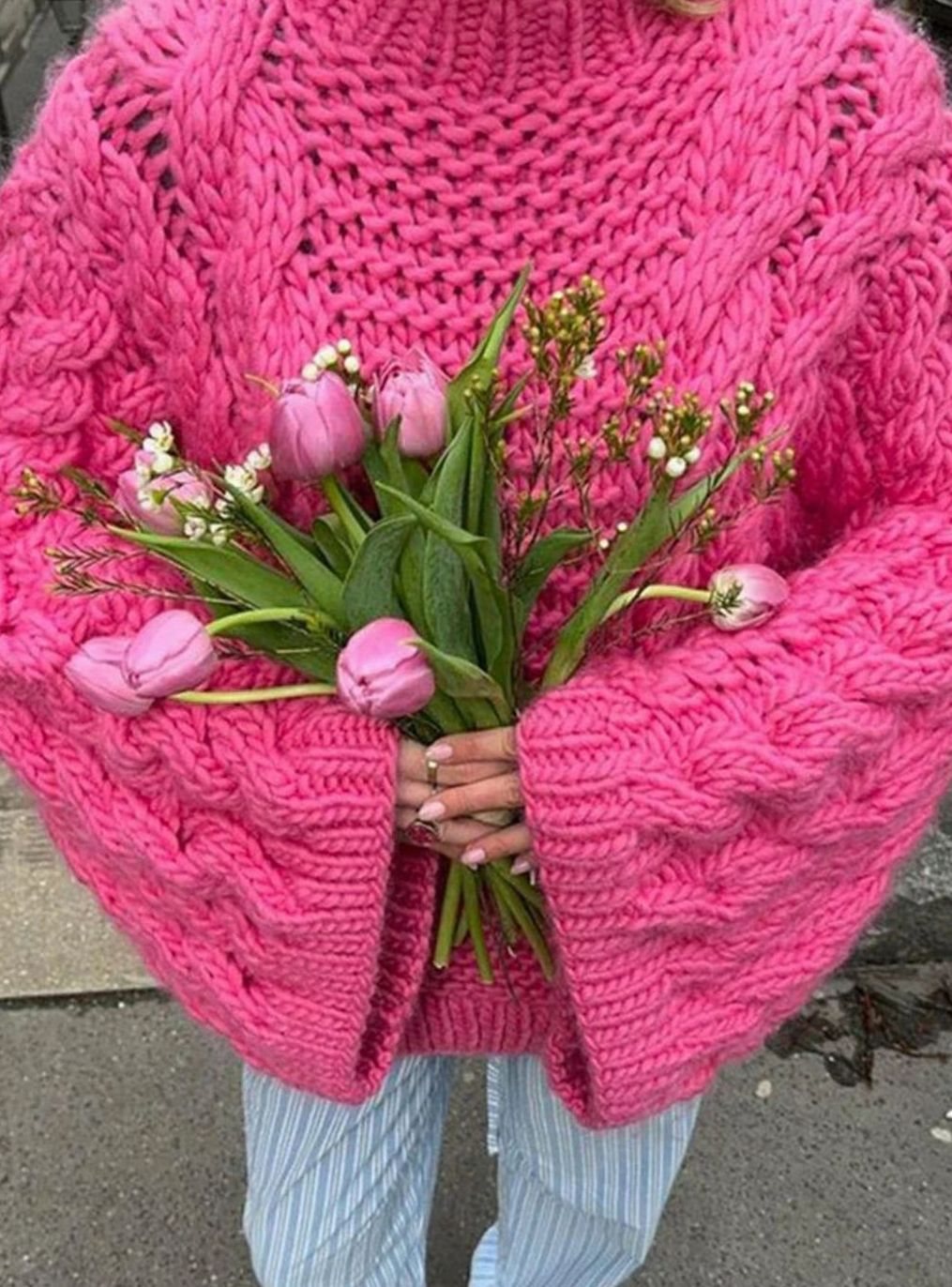 Grace | Women's Oversized Cable-Knit Chunky Crewneck Sweater