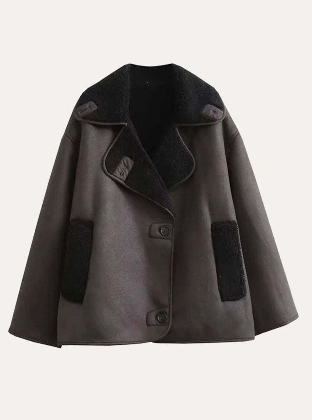 Women's Oversized Double-Breasted Jacket Shearling-Lined Suede