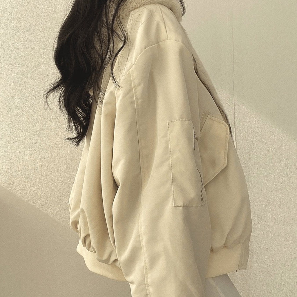 Women's Oversized Fleece-Lined Zip-Up Winter Jacket