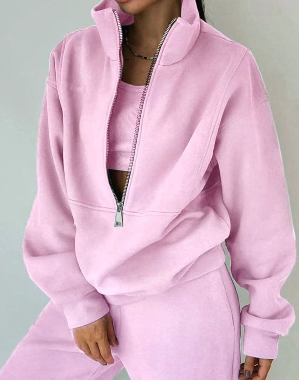 Women's Oversized Half-Zip Pullover High-Waist Jogger Two-Piece Set