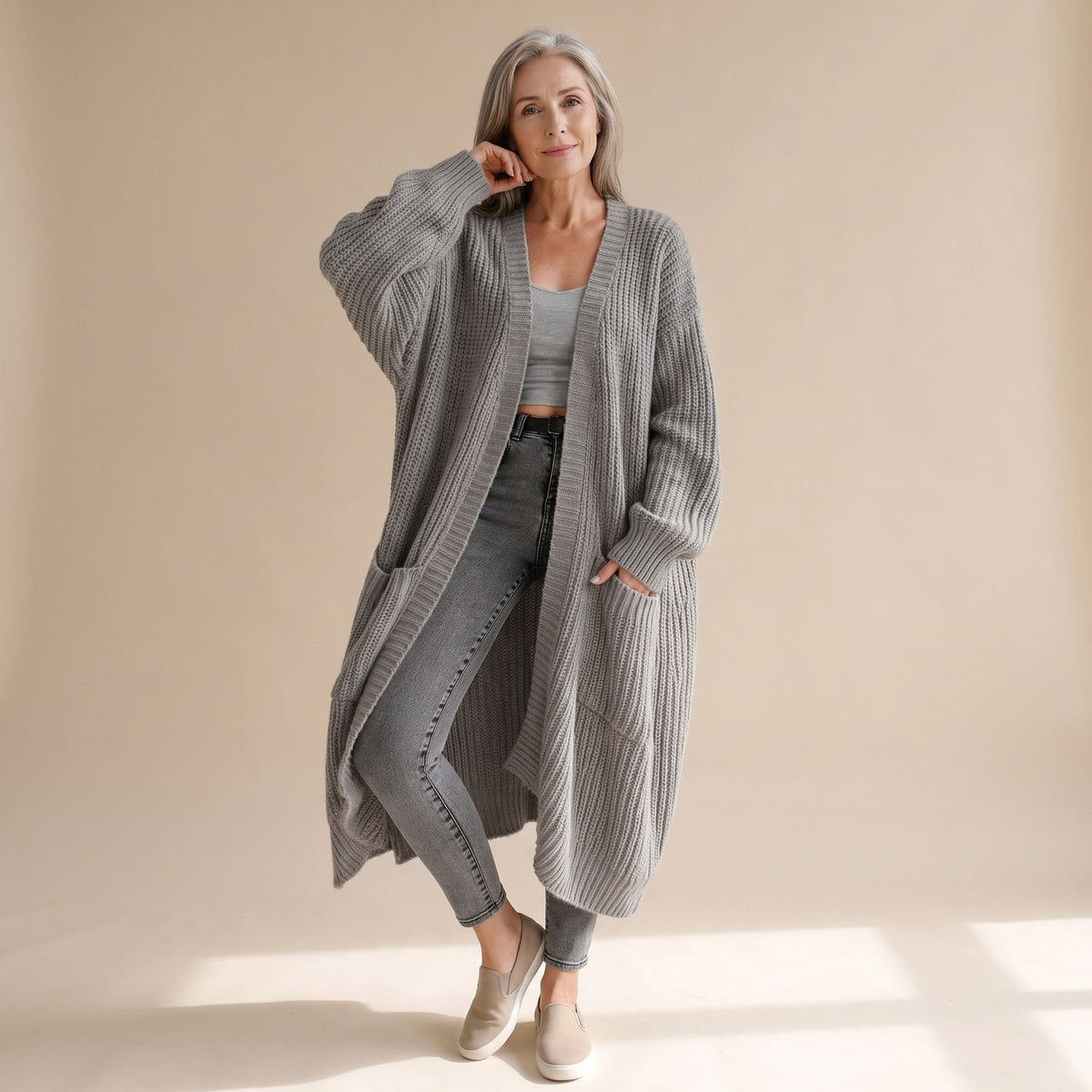 Aria | Women's Oversized Long Ribbed Knit Open-Front Cardigan
