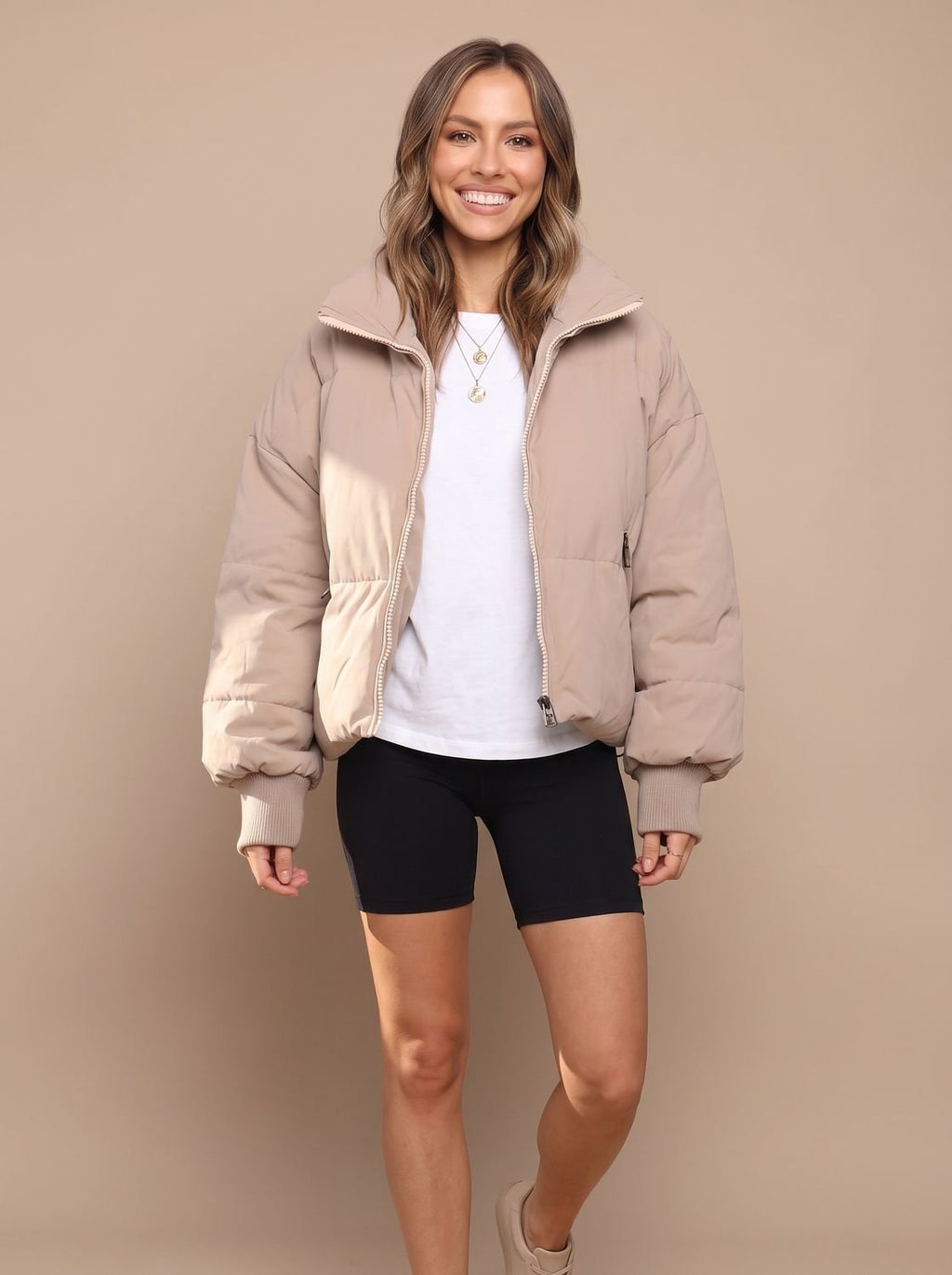 Grace | Women's Oversized Puffer Jacket Stand Collar Ribbed Cuff