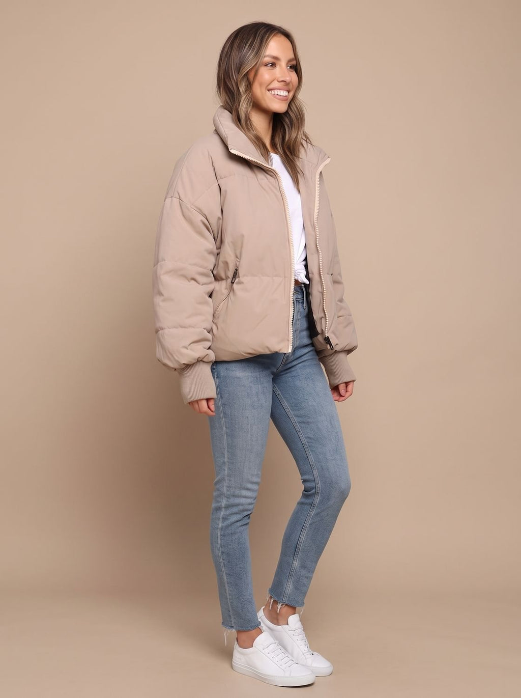 Grace | Women's Oversized Puffer Jacket Stand Collar Ribbed Cuff