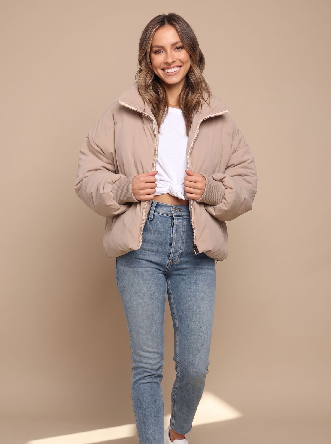 Grace | Women's Oversized Puffer Jacket Stand Collar Ribbed Cuff