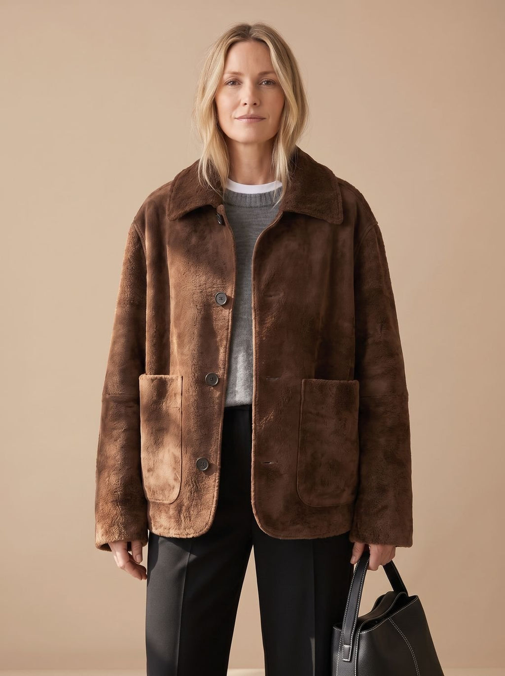 Emma | Women's Oversized Teddy Button-Front Patch Pocket Jacket