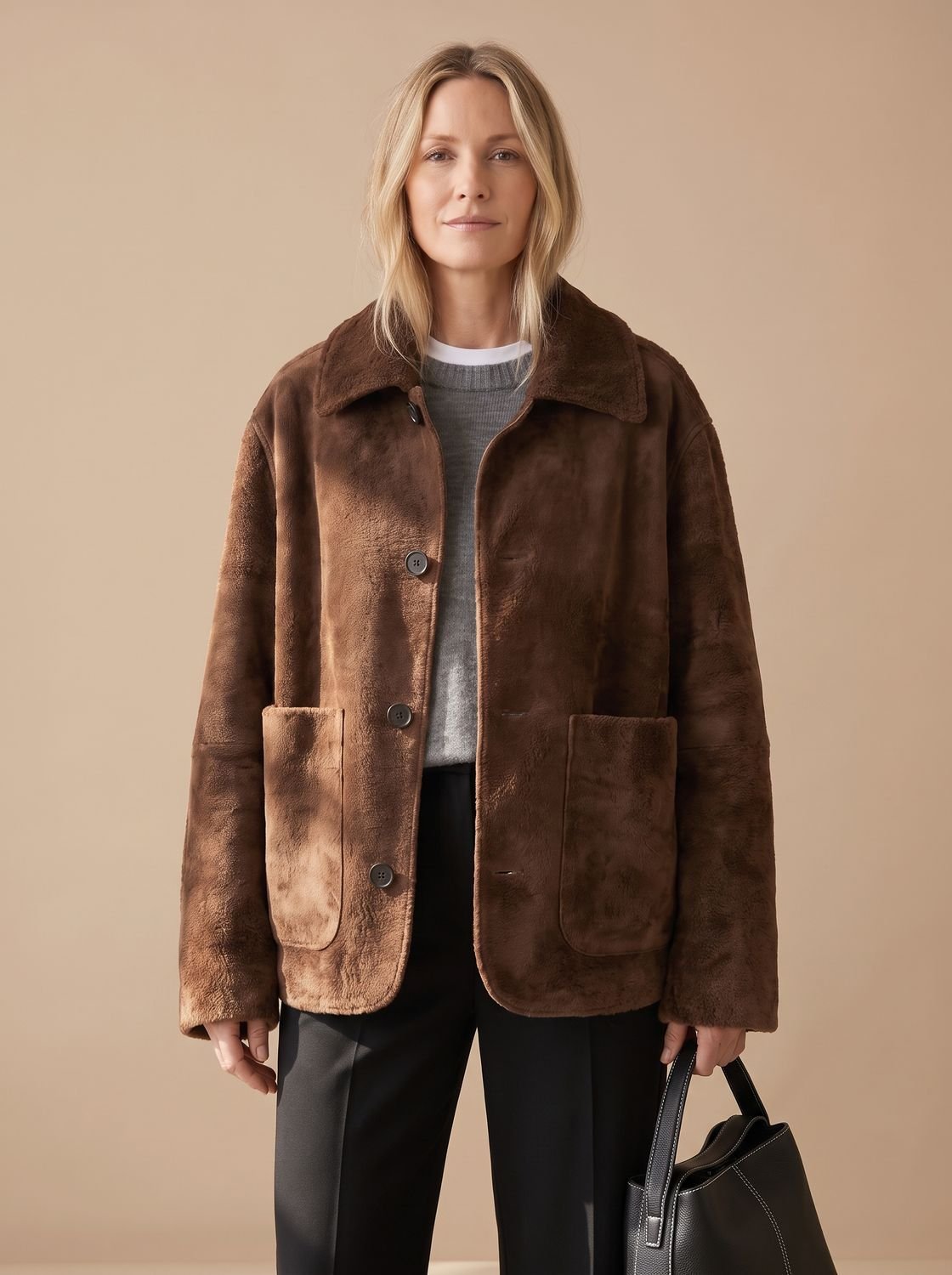 Emma | Women's Oversized Teddy Button-Front Patch Pocket Jacket