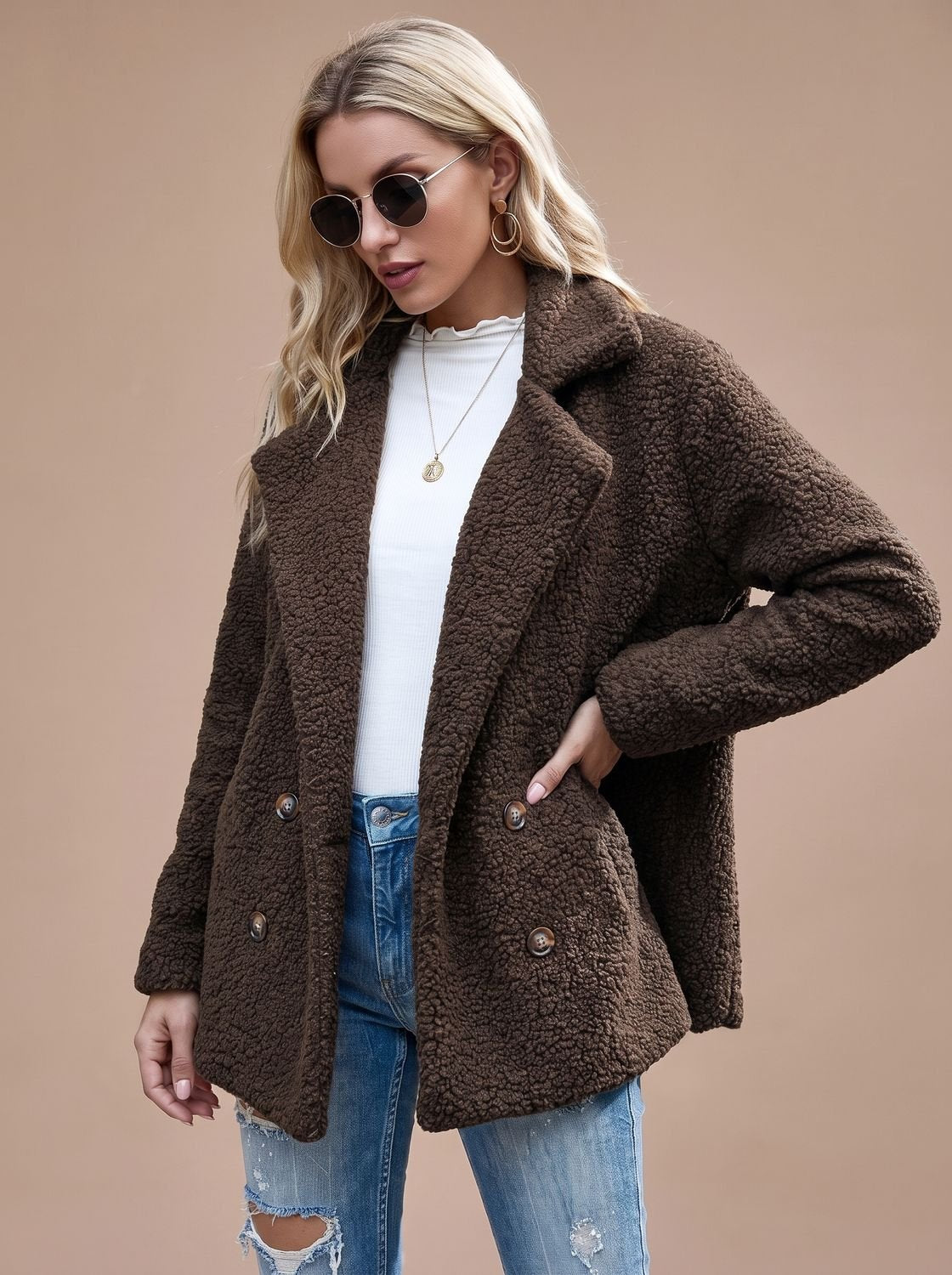 Layla | Women's Oversized Teddy Double-Breasted Notched-Lapel Jacket