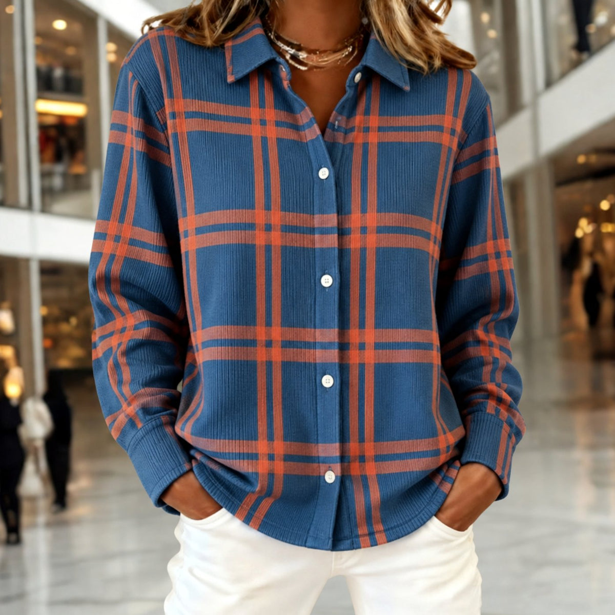 Sophia | Women's Plaid Long-Sleeve Button-Down Relaxed Shirt