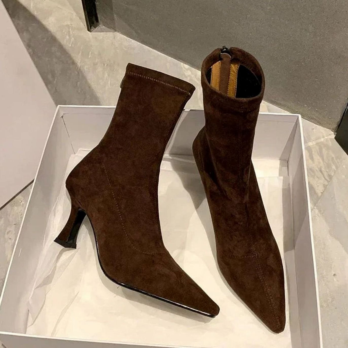 Luna | Women's Pointed Toe Kitten Heel Sock Ankle Boots