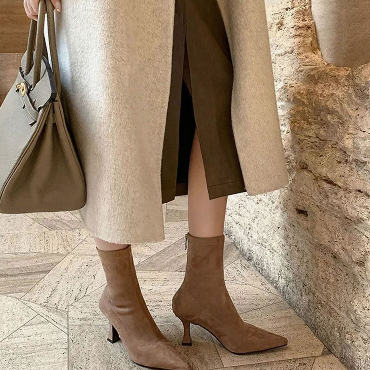 Luna | Women's Pointed Toe Kitten Heel Sock Ankle Boots