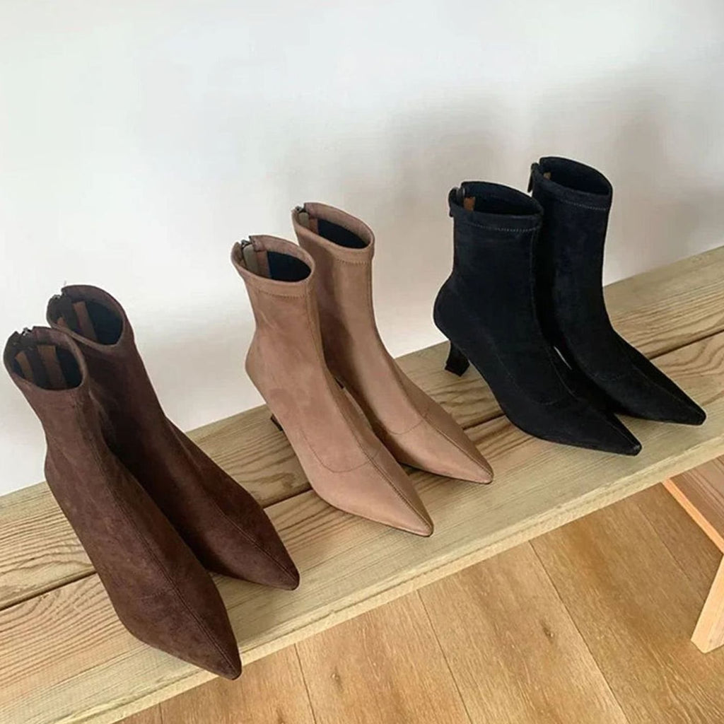 Luna | Women's Pointed Toe Kitten Heel Sock Ankle Boots