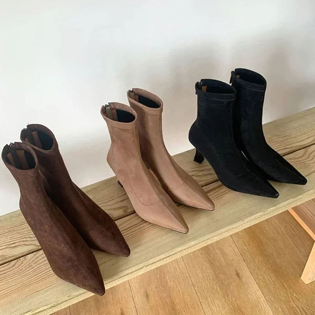 Luna | Women's Pointed Toe Kitten Heel Sock Ankle Boots