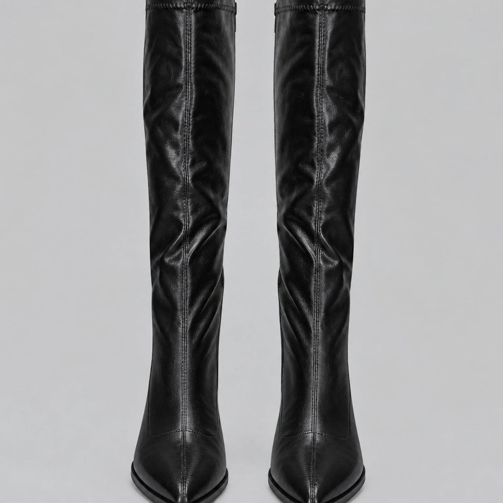 Harper | Women's Pointed-Toe Knee High Boots Chunky Block Heel
