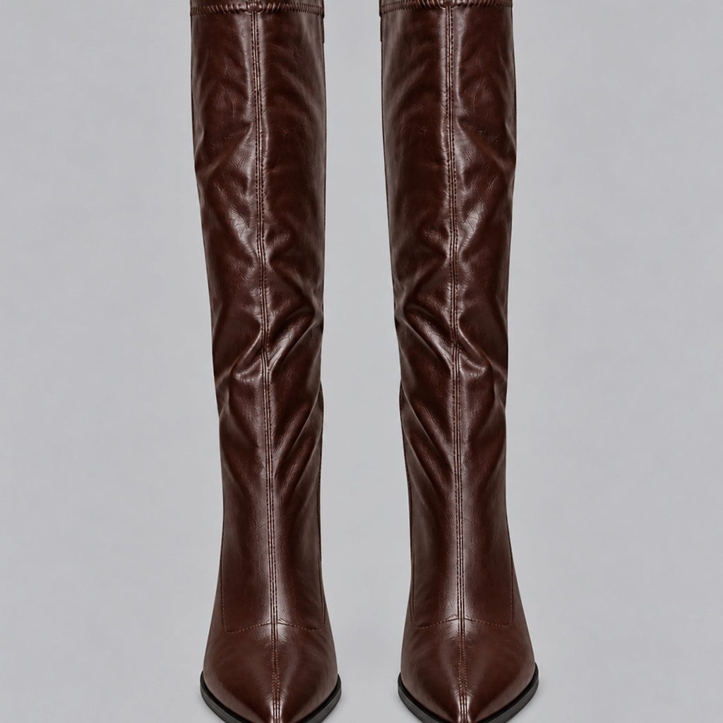 Harper | Women's Pointed-Toe Knee High Boots Chunky Block Heel