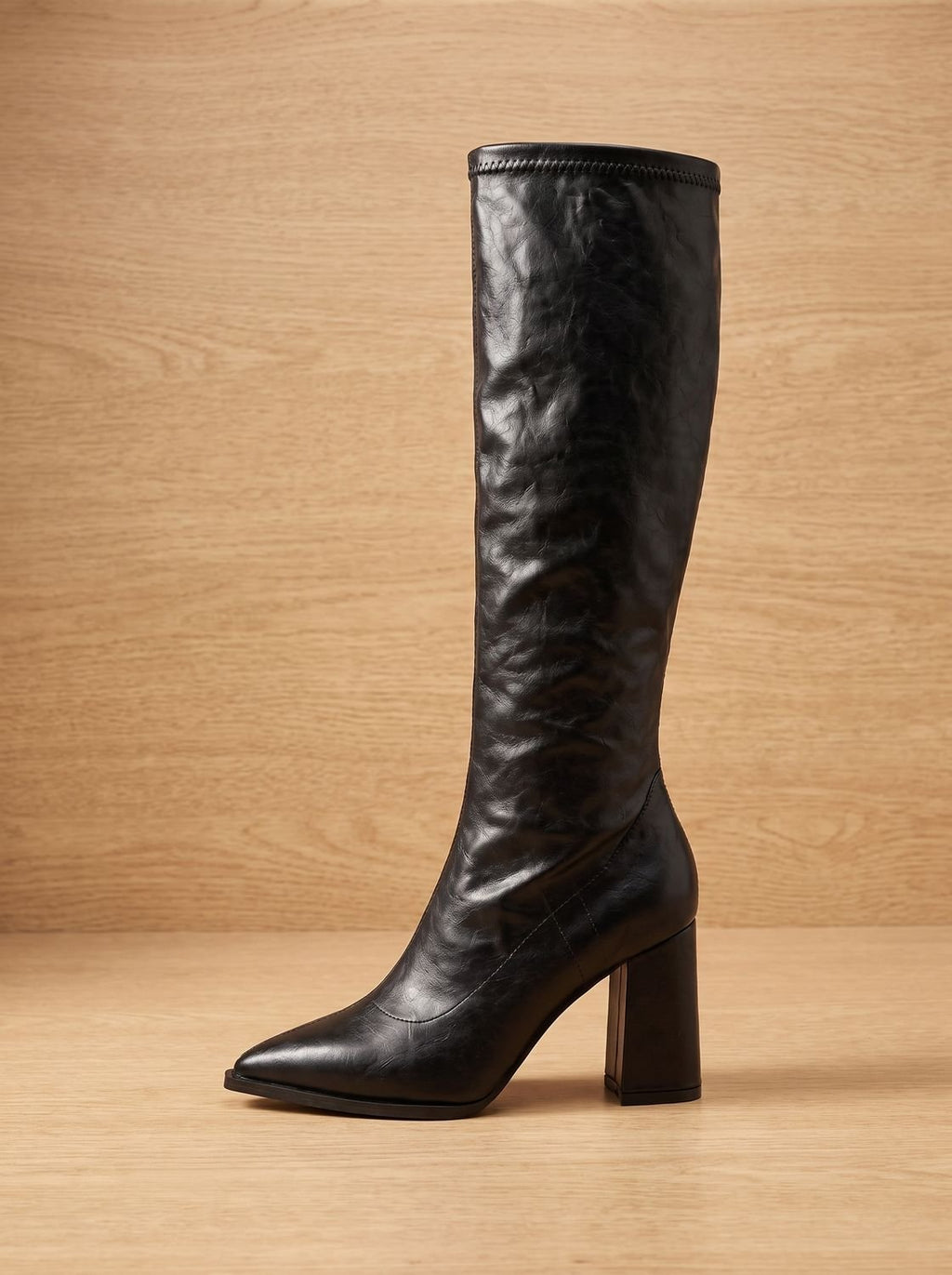 Scarlett | Women's Pointed-Toe Knee High Boots Chunky Block Heel, Black