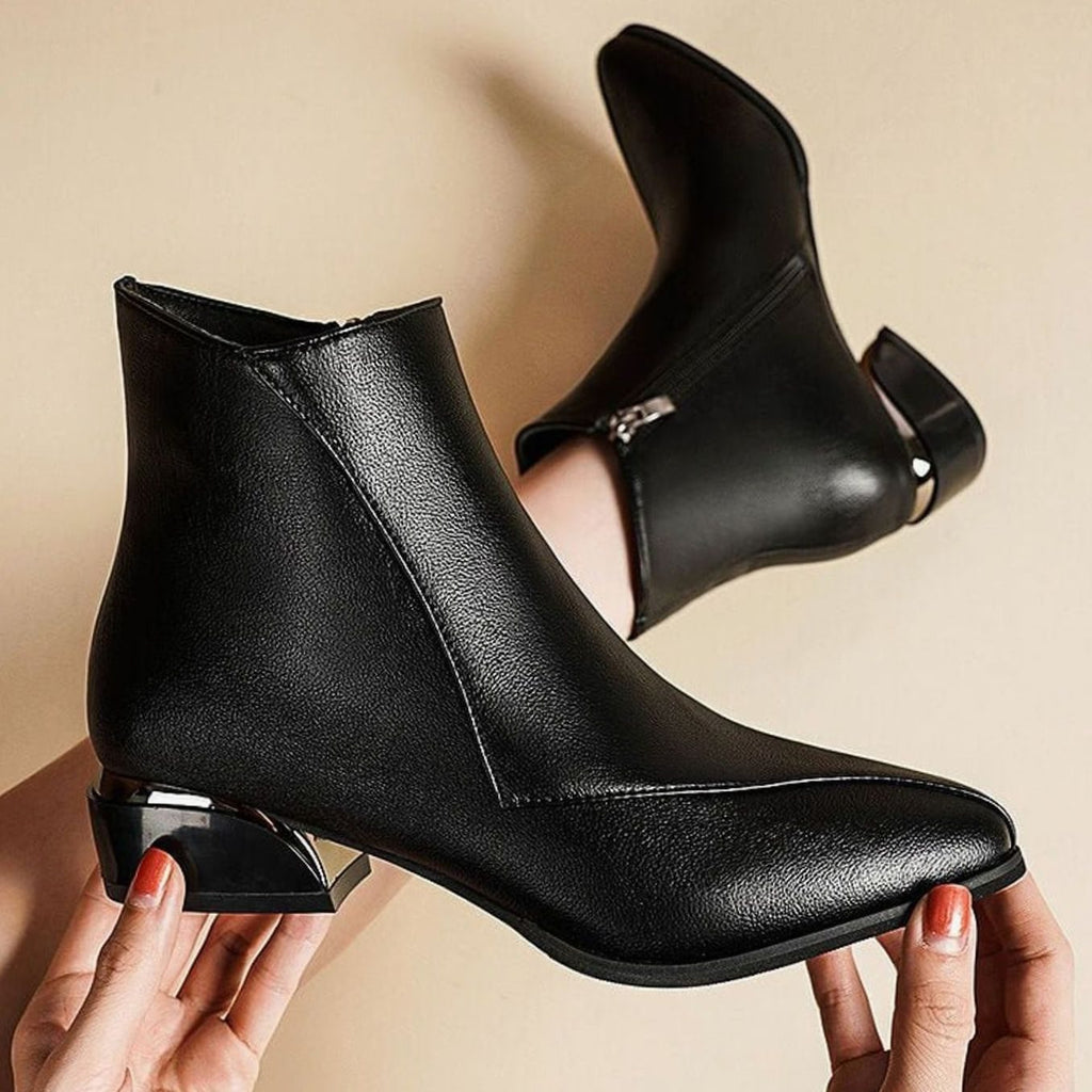Madison | Women's Pointed-Toe Low Block-Heel Side-Zip Ankle Boots