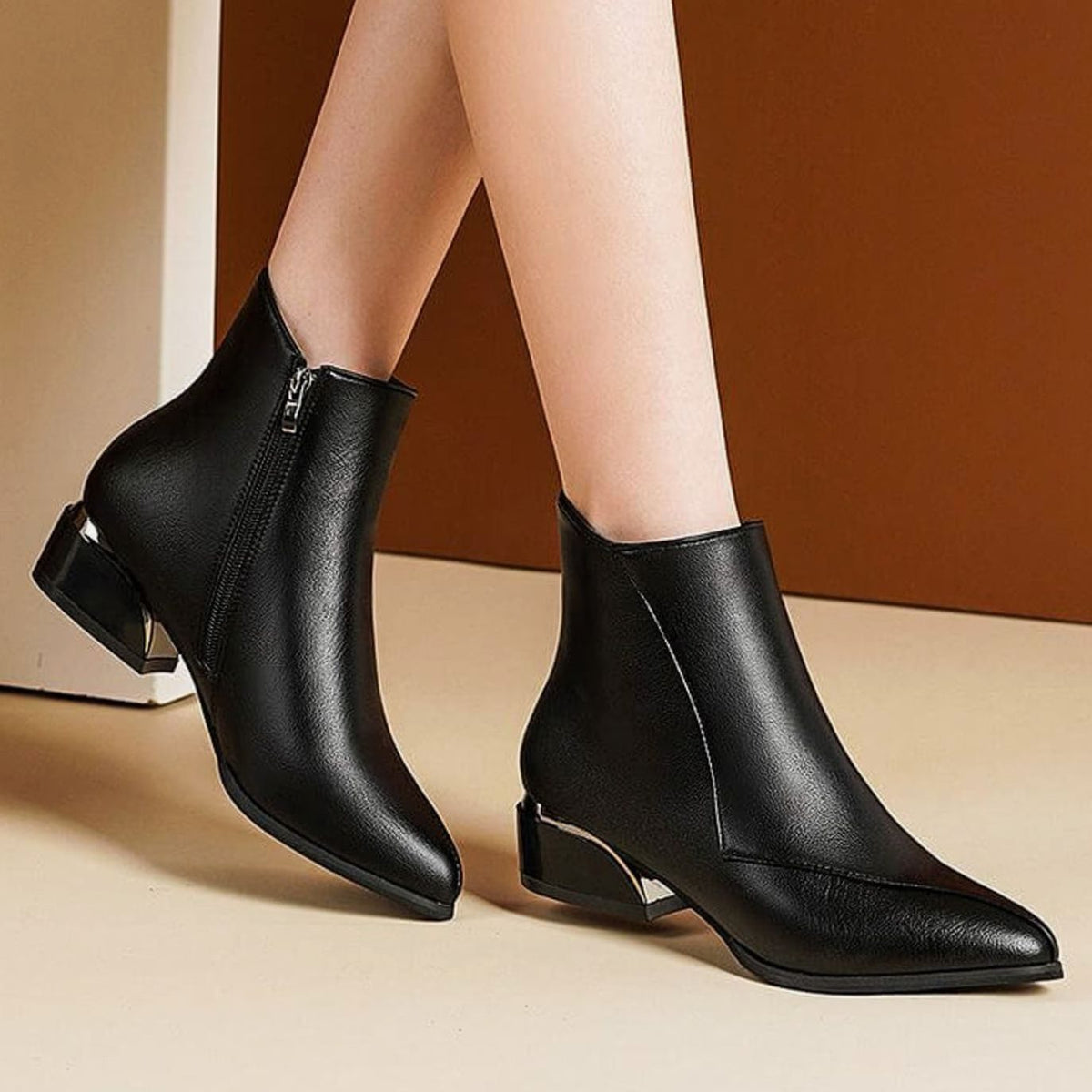 Madison | Women's Pointed-Toe Low Block-Heel Side-Zip Ankle Boots