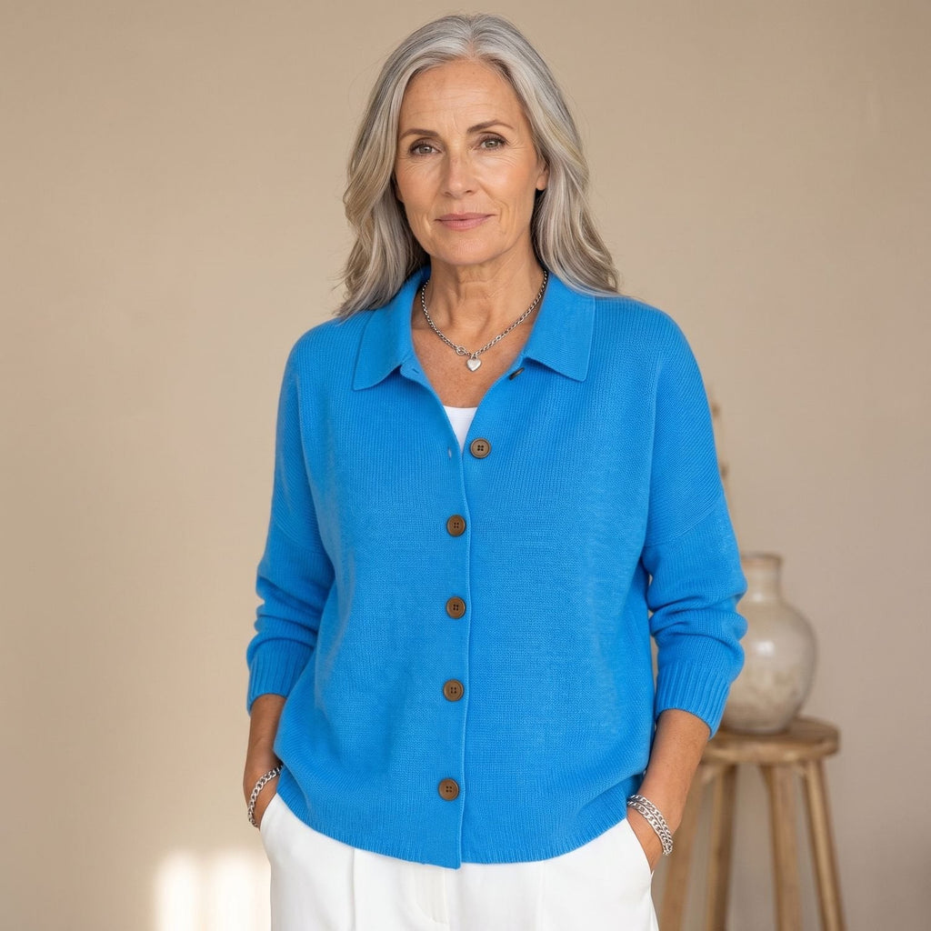 Layla | Women's Polo-Collar Button-Front Knit Cardigan