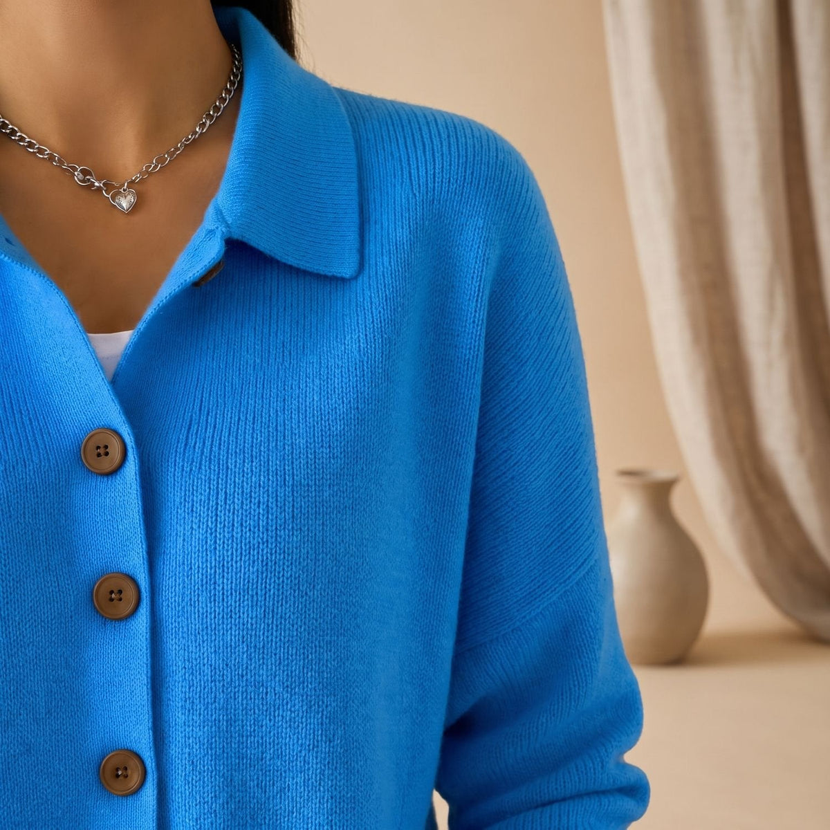 Layla | Women's Polo-Collar Button-Front Knit Cardigan