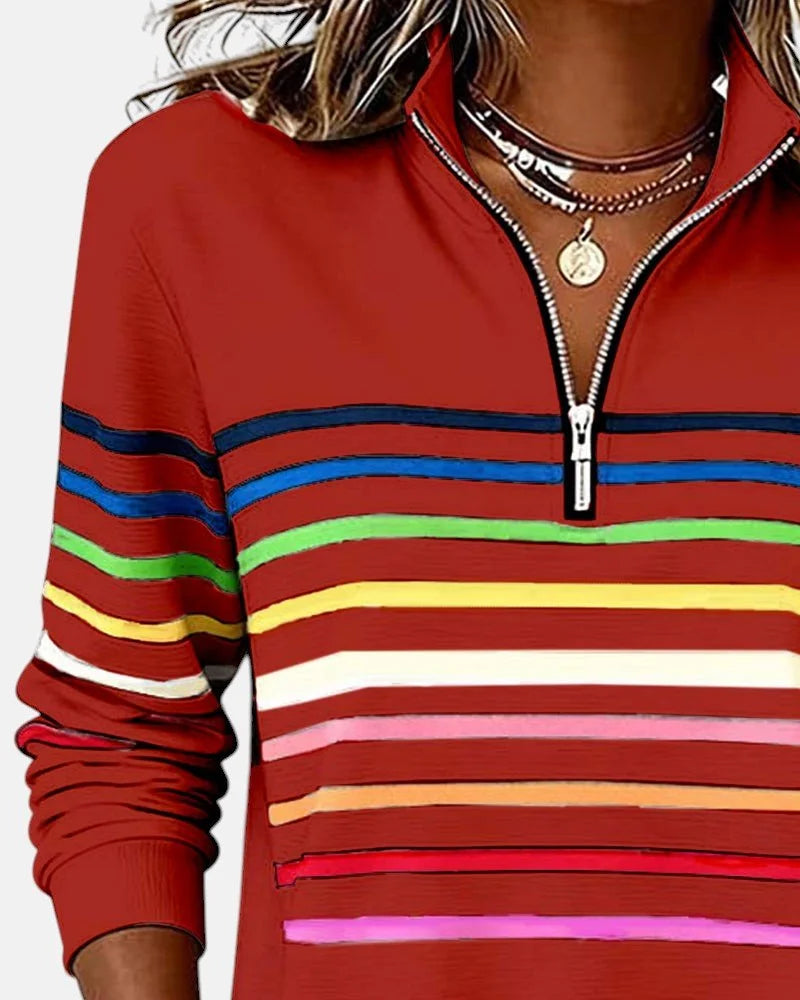 Women's quarter zip sweatshirt striped long sleeve pullover