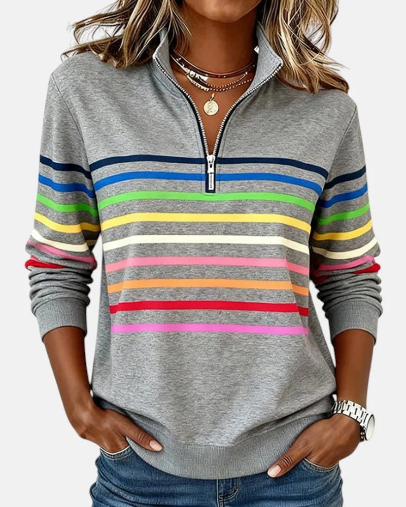 Women's quarter zip sweatshirt striped long sleeve pullover