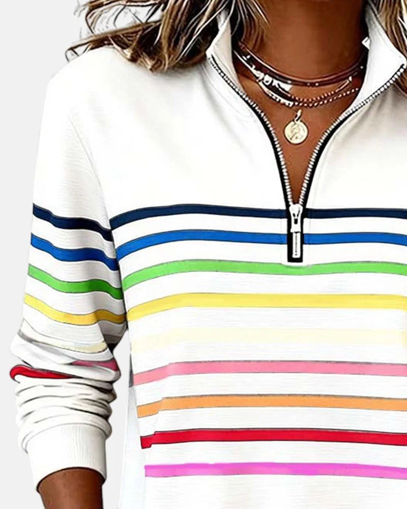 Women's quarter zip sweatshirt striped long sleeve pullover