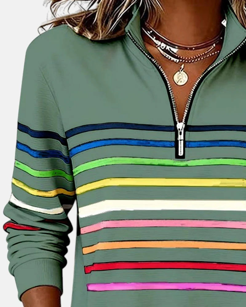 Women's quarter zip sweatshirt striped long sleeve pullover