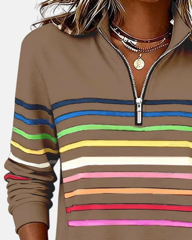 Women's quarter zip sweatshirt striped long sleeve pullover