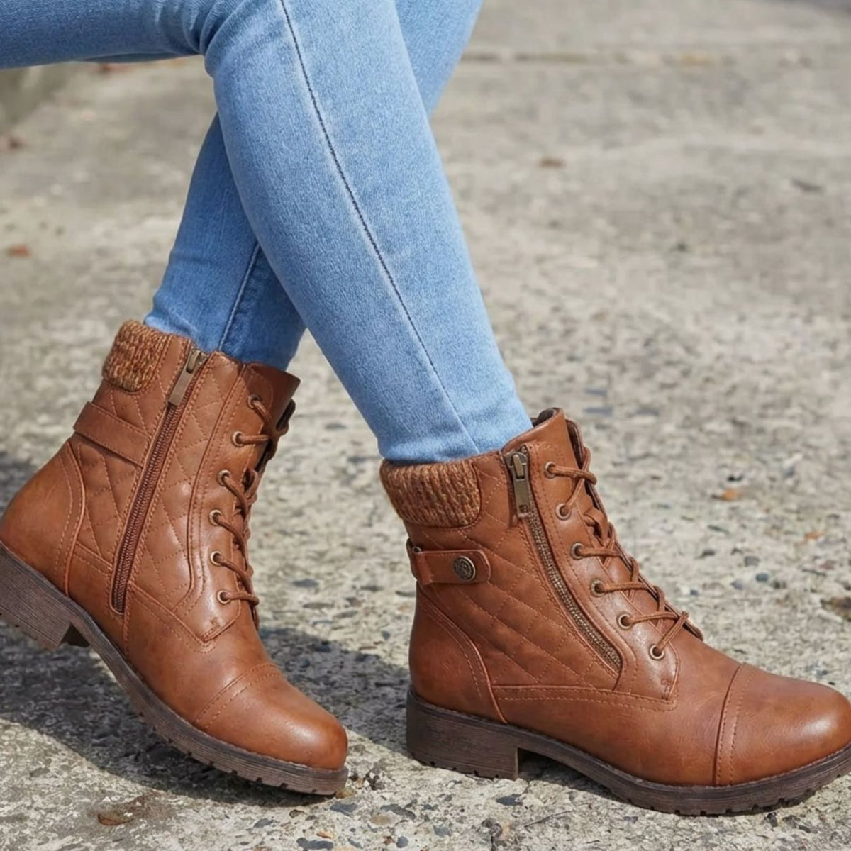Emma | Women's Quilted Faux-Leather Lace-Up Block-Heel Ankle Boots