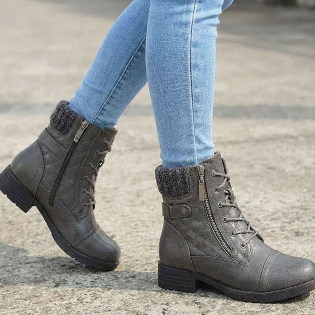 Emma | Women's Quilted Faux-Leather Lace-Up Block-Heel Ankle Boots