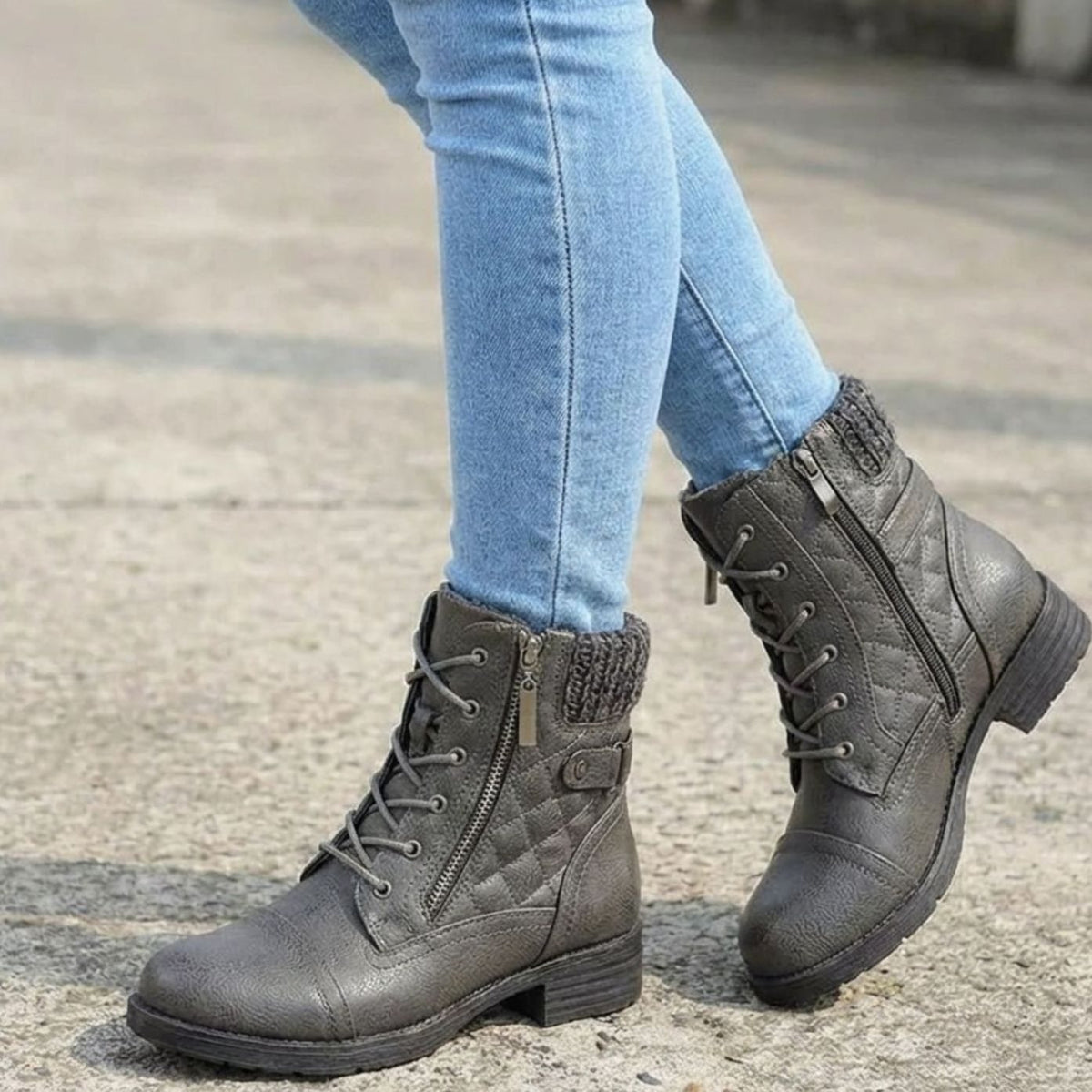 Emma | Women's Quilted Faux-Leather Lace-Up Block-Heel Ankle Boots