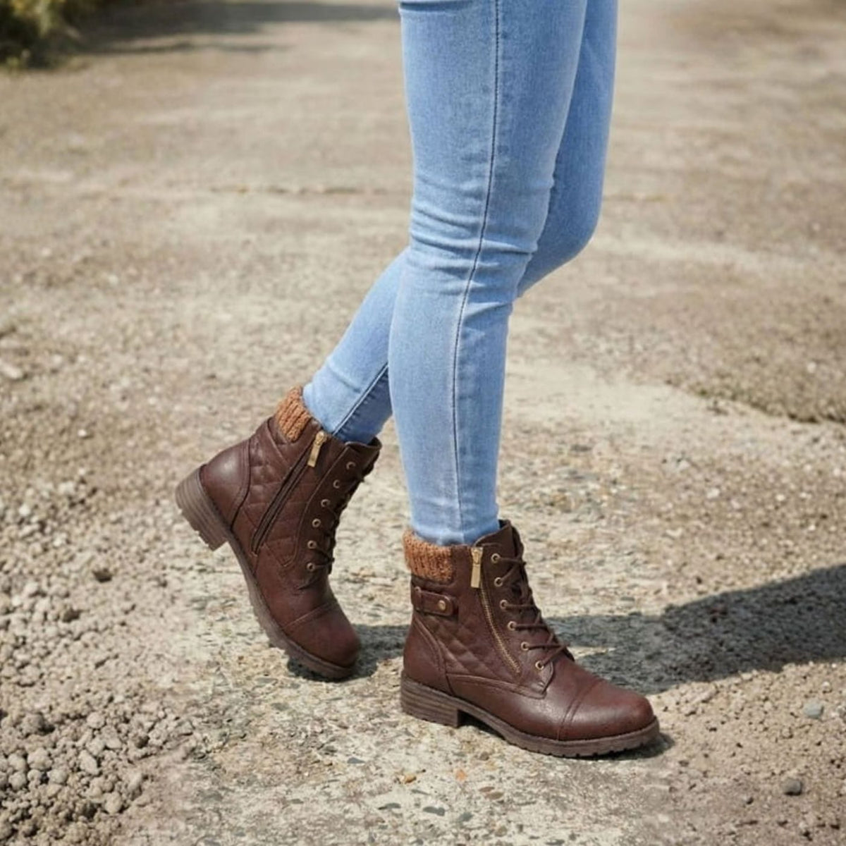Emma | Women's Quilted Faux-Leather Lace-Up Block-Heel Ankle Boots