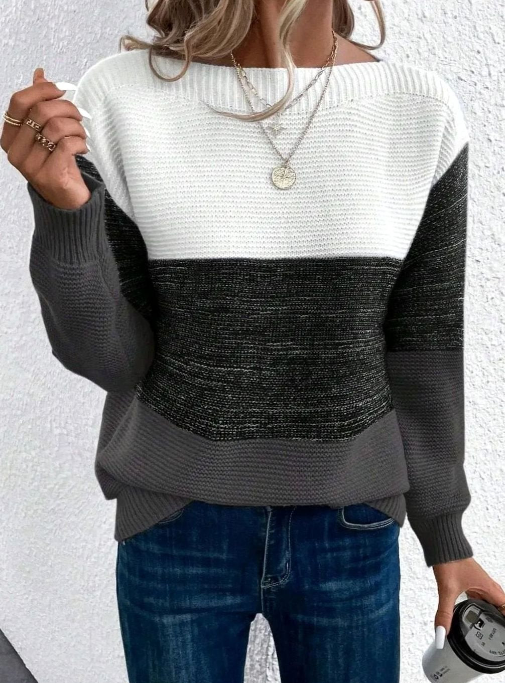 Women's Relaxed-Fit Color-Block Cashmere Turtleneck Sweater