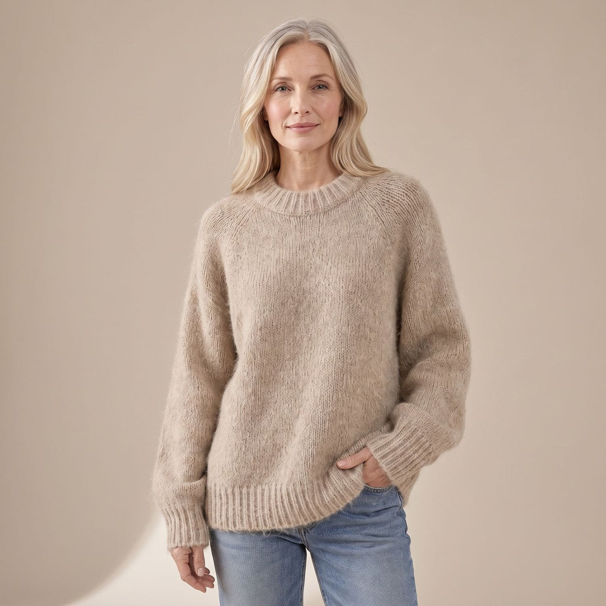 Luna | Women's Relaxed-Fit Fluffy Knit Crew Neck Raglan Sweater