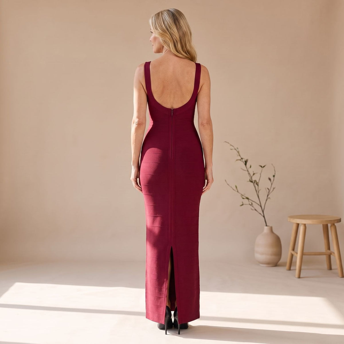 Evelyn | Women's Scoop-Neck Bandage Maxi Dress Figure-Sculpting Evening Gown