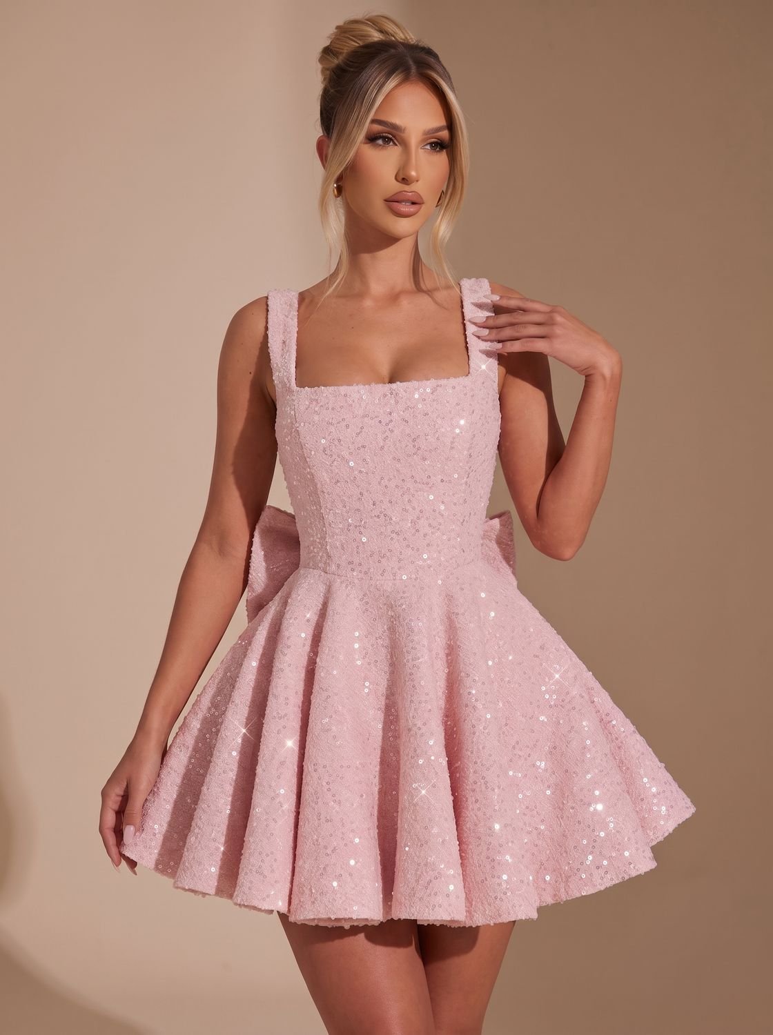 Victoria | Women's Sequin Fit-and-Flare Bow Christmas Party Dress