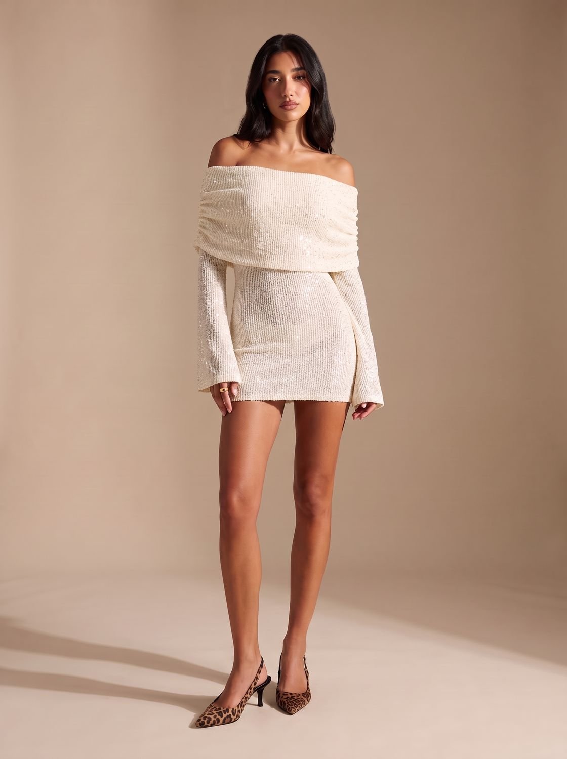 Aria | Women's Sequin Off-Shoulder Long Sleeve Bodycon Mini Dress