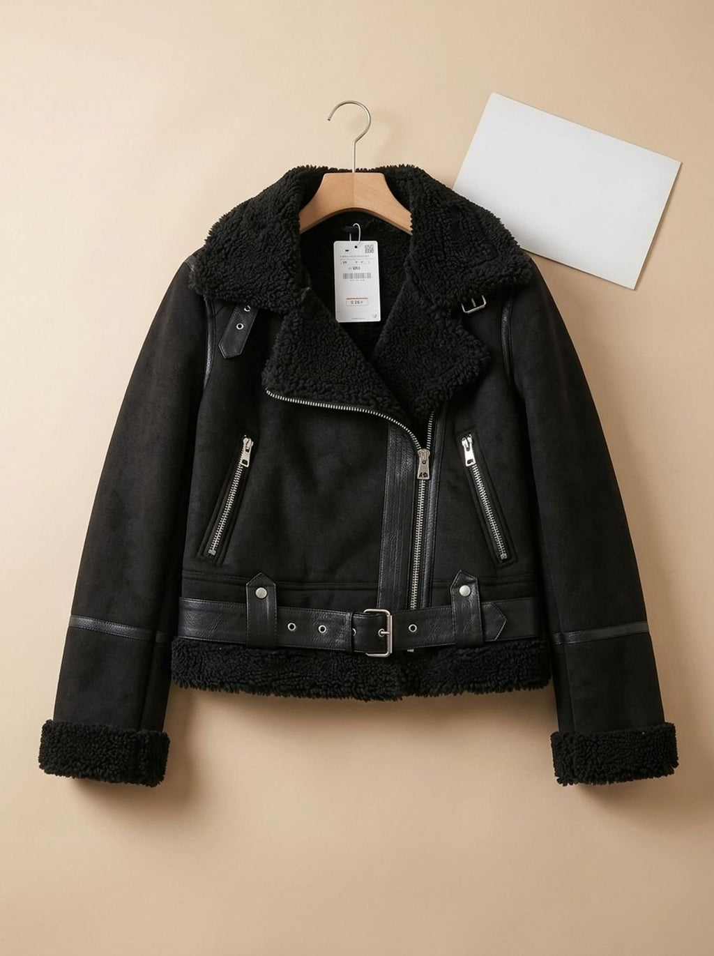 Amelia | Women's Shearling-Lined Cropped Belted Moto Jacket, Brown