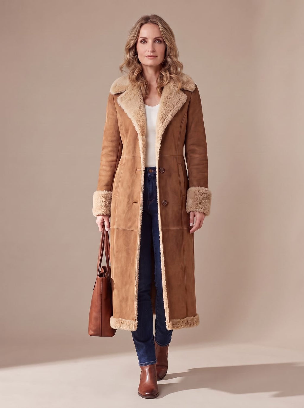 Camila | Women's Shearling-Lined Long Button-Front Faux Fur Coat
