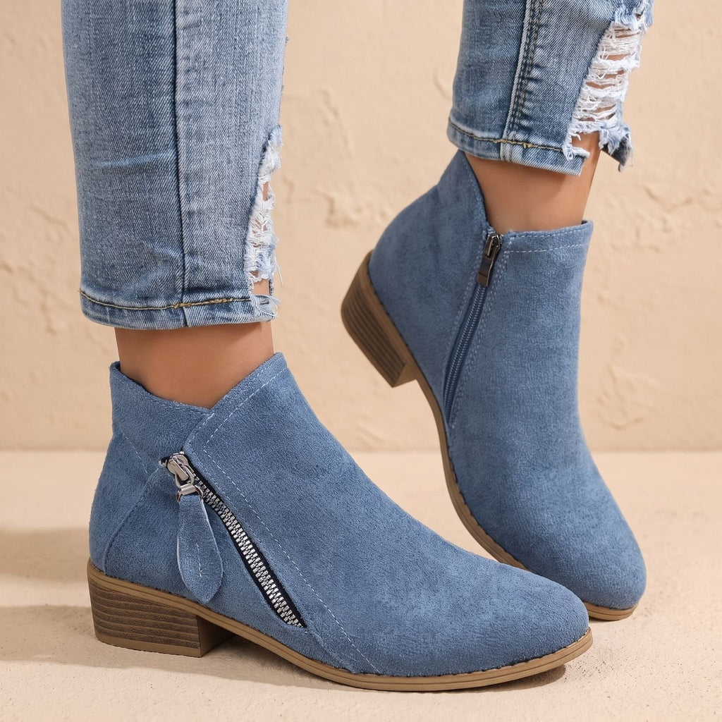Scarlett | Women's Side Zip Ankle Boots Block Heel Wide Toe Box
