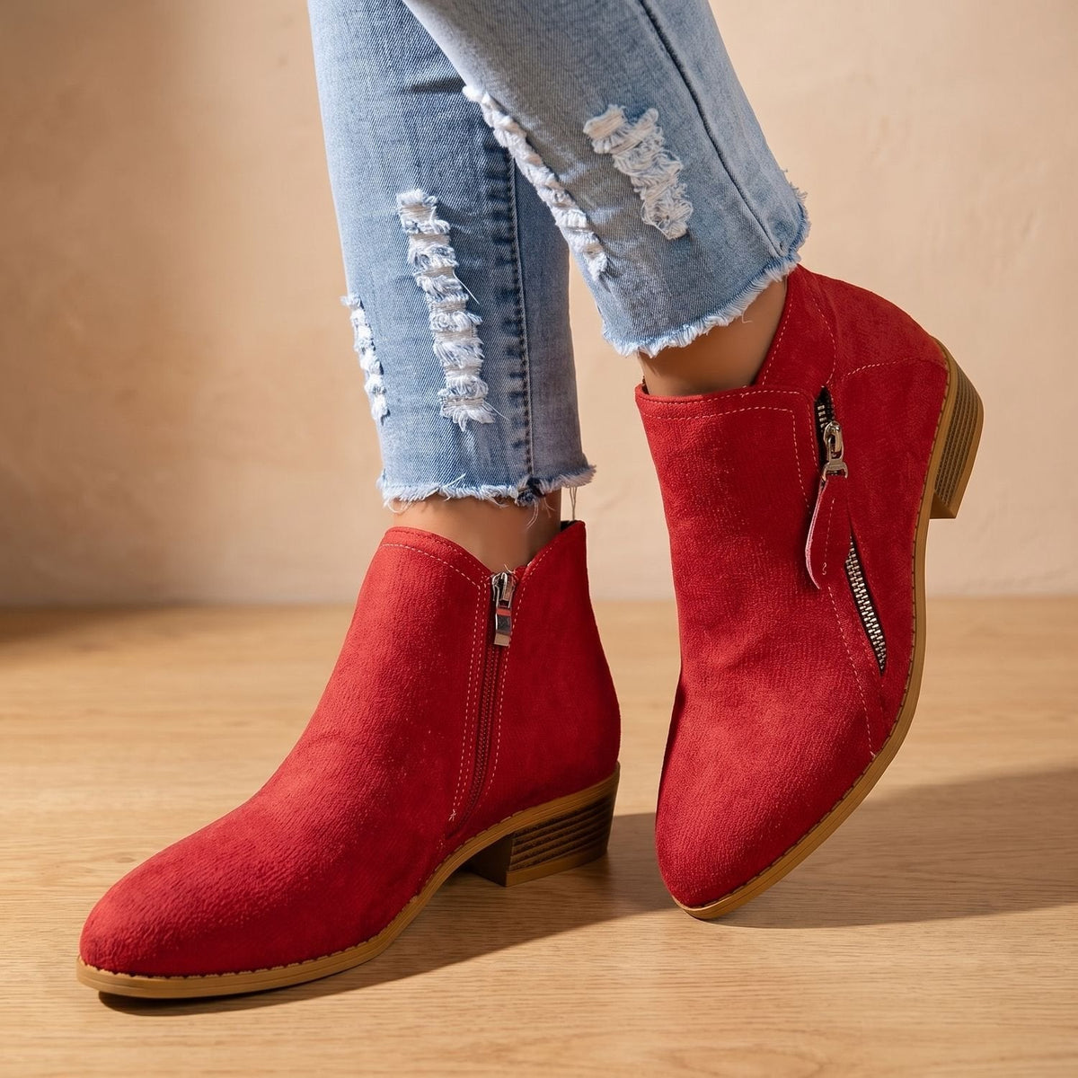 Scarlett | Women's Side Zip Ankle Boots Block Heel Wide Toe Box