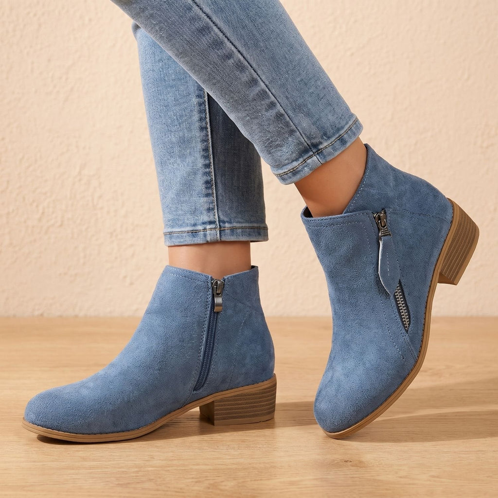 Scarlett | Women's Side Zip Ankle Boots Block Heel Wide Toe Box