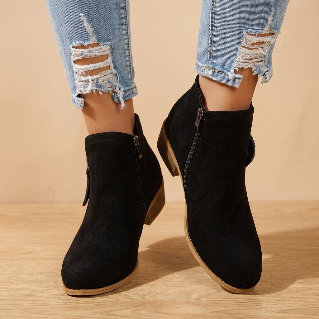 Scarlett | Women's Side Zip Ankle Boots Block Heel Wide Toe Box