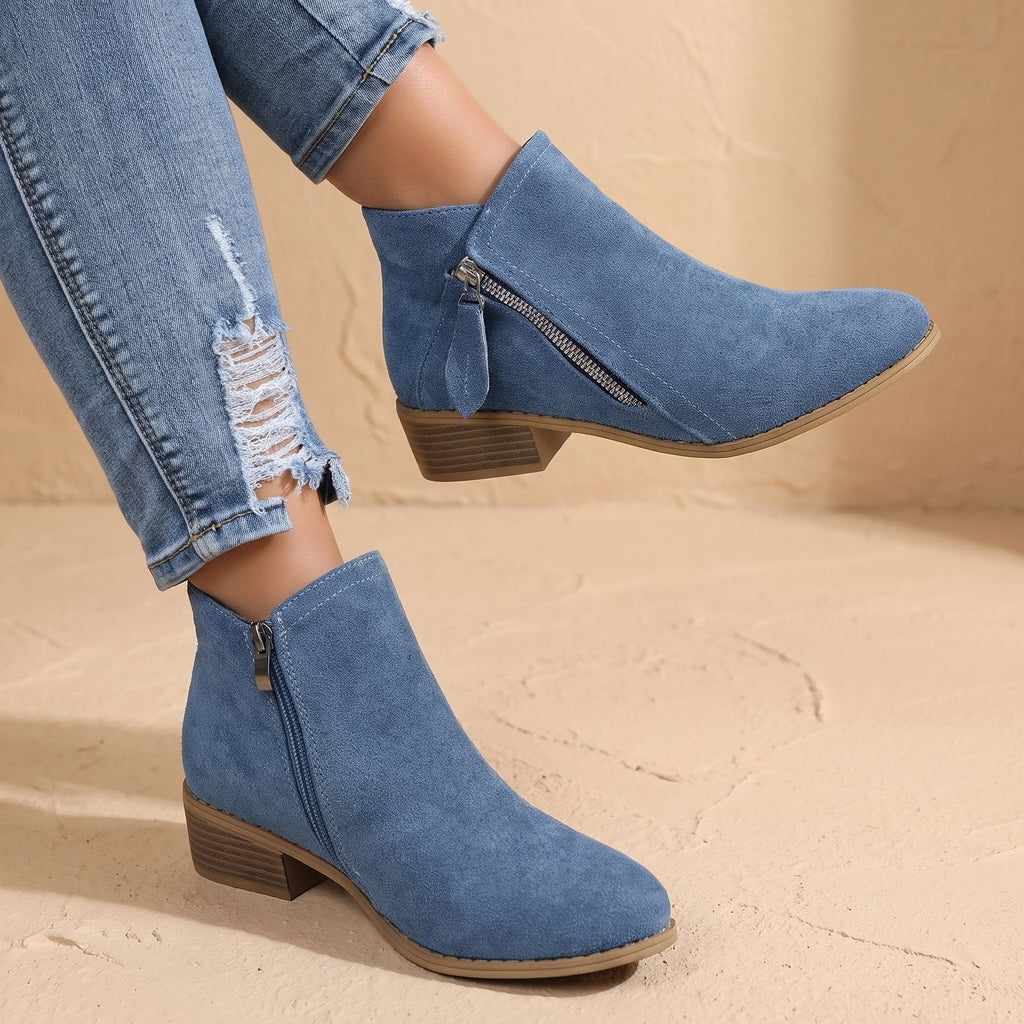 Scarlett | Women's Side Zip Ankle Boots Block Heel Wide Toe Box