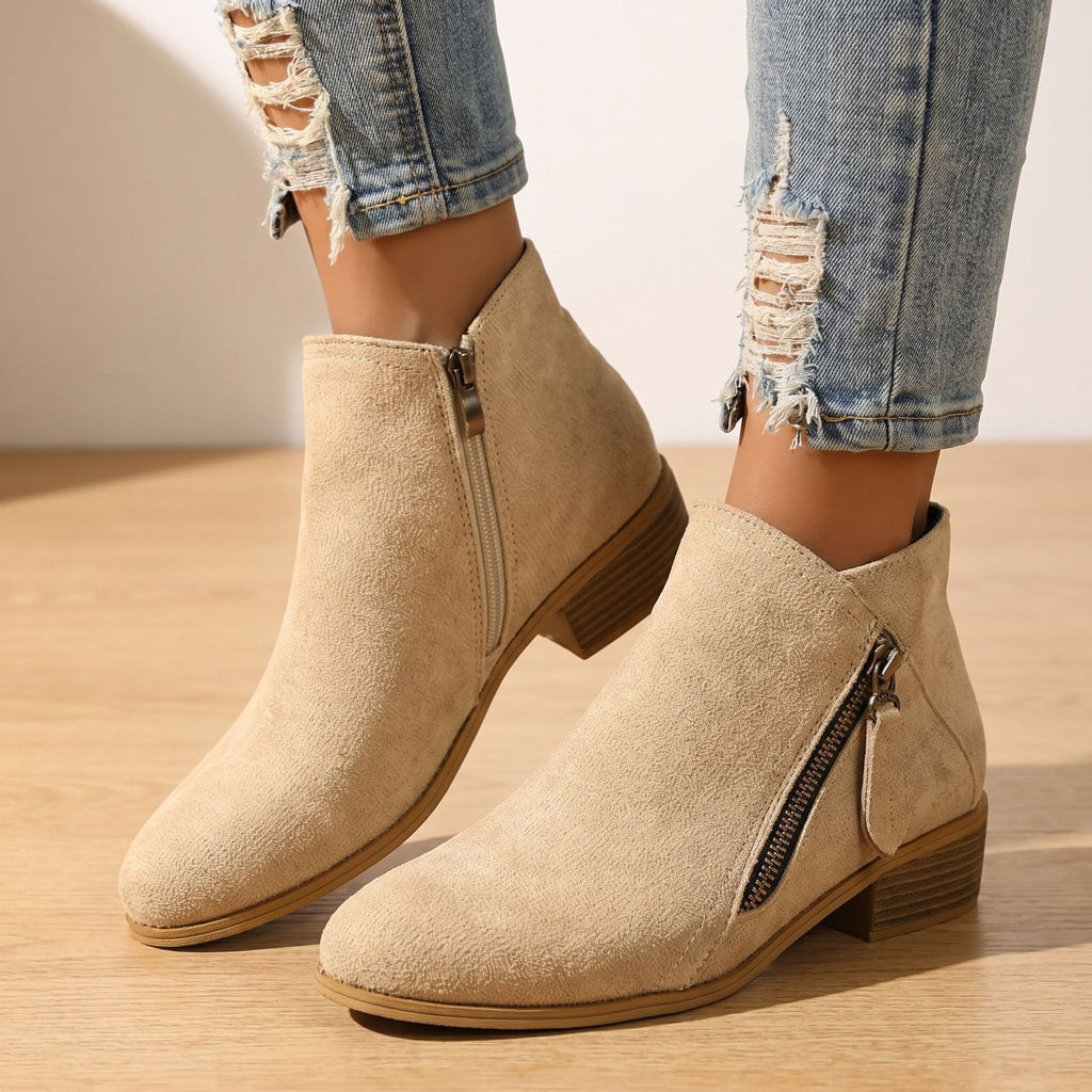 Scarlett | Women's Side Zip Ankle Boots Block Heel Wide Toe Box