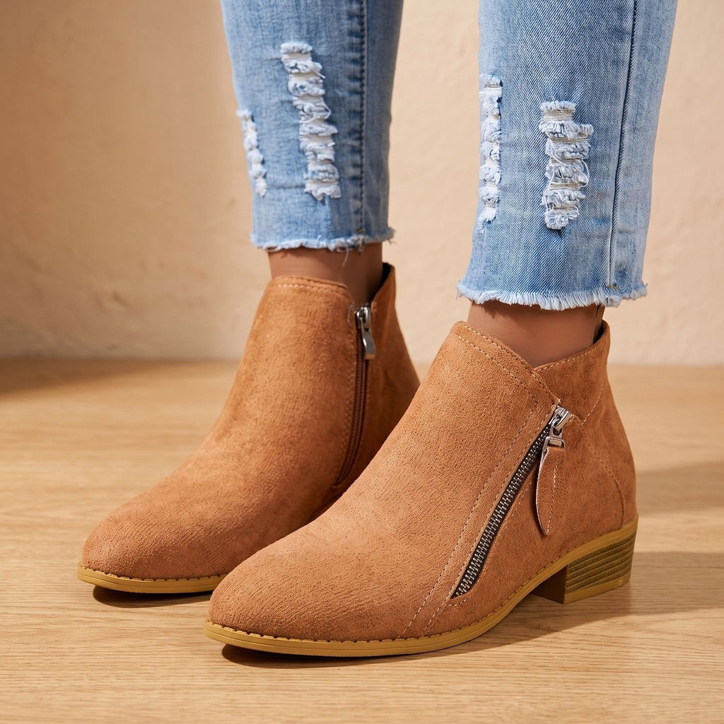 Scarlett | Women's Side Zip Ankle Boots Block Heel Wide Toe Box