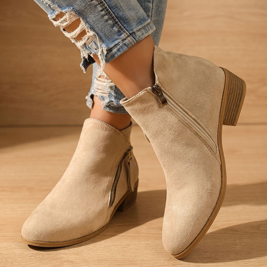 Scarlett | Women's Side Zip Ankle Boots Block Heel Wide Toe Box